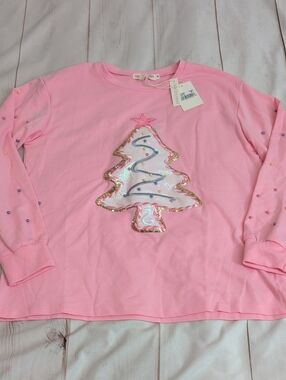 Grace+Emma Christmas Cookie Patch Sweatshirt Womens M Pink Pearl Tree NWT 5473
